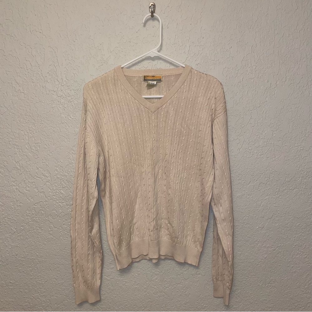 Bobby Chan Silk Blend V Neck‎ Sweater in Cream